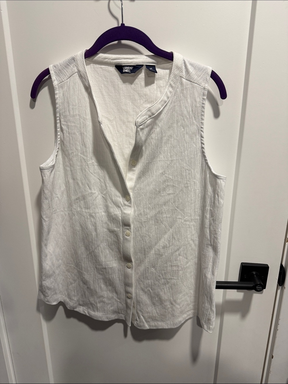 Lands' End White Sleeveless Button-Front Shell Size Medium (10-12) NWOT